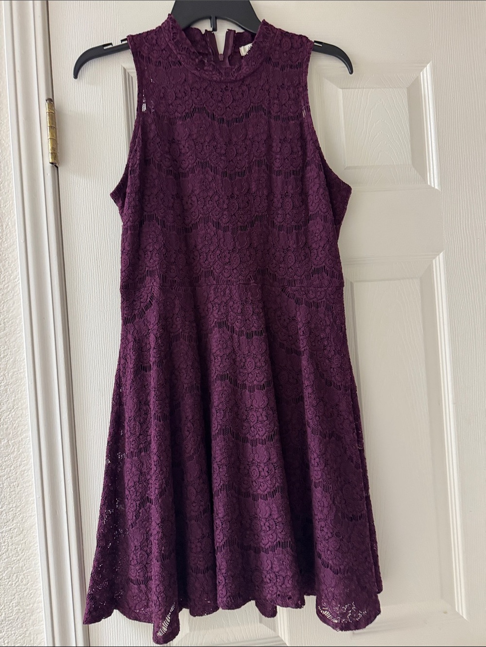 Francesca Burgundy Floral Lace Sleeveless Zipper Back Dress Large